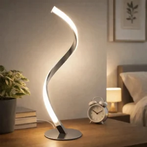 Velador Espiral Mesa Luz Led Lampara Escritorio Usb Deco Plateado