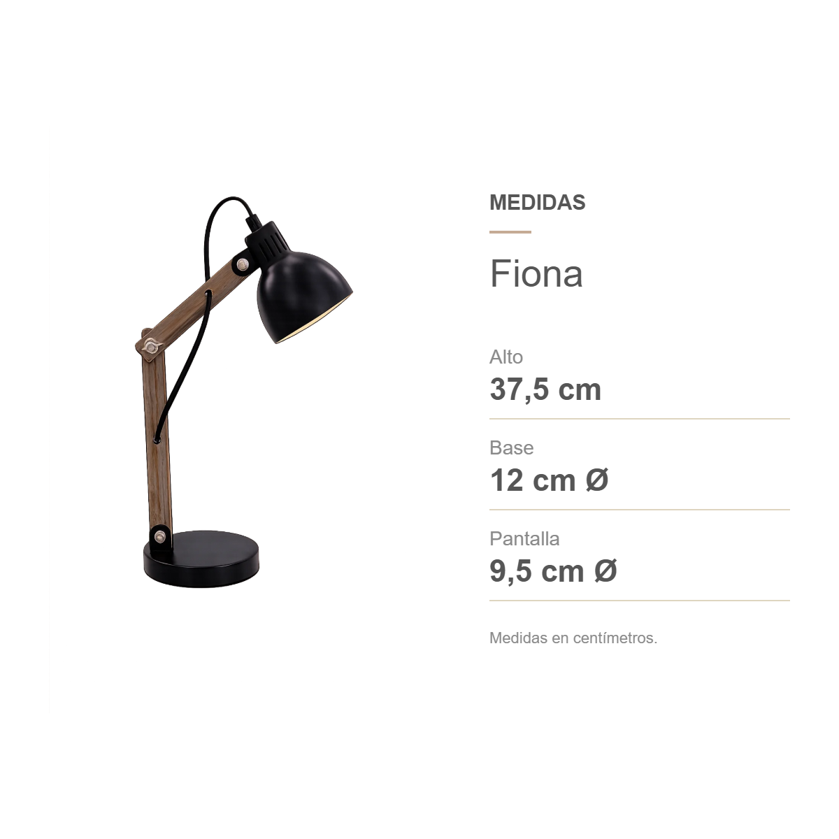 Medidas de Lámpara de escritorio Fiona E14 de madera