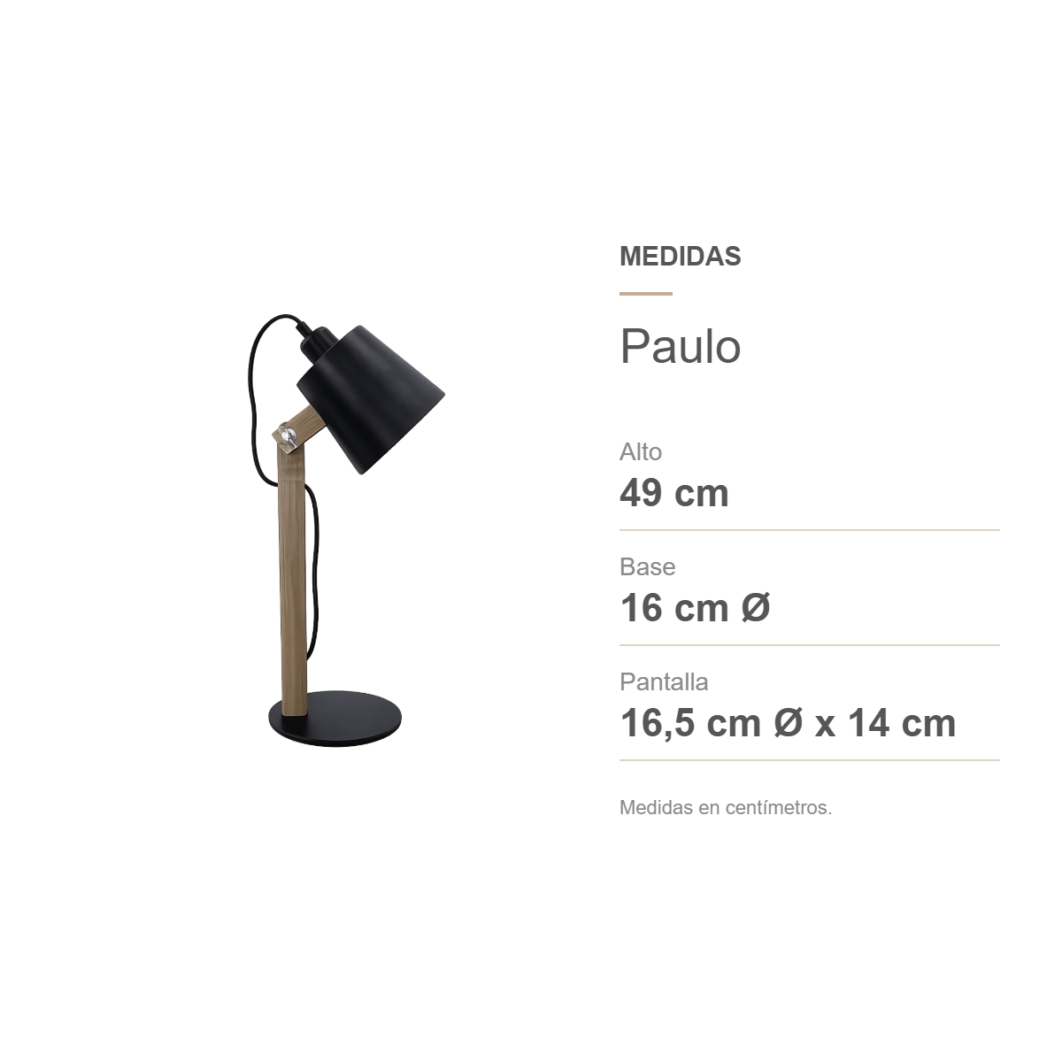 Medidas de Lámpara de escritorio Paulo E27 de madera