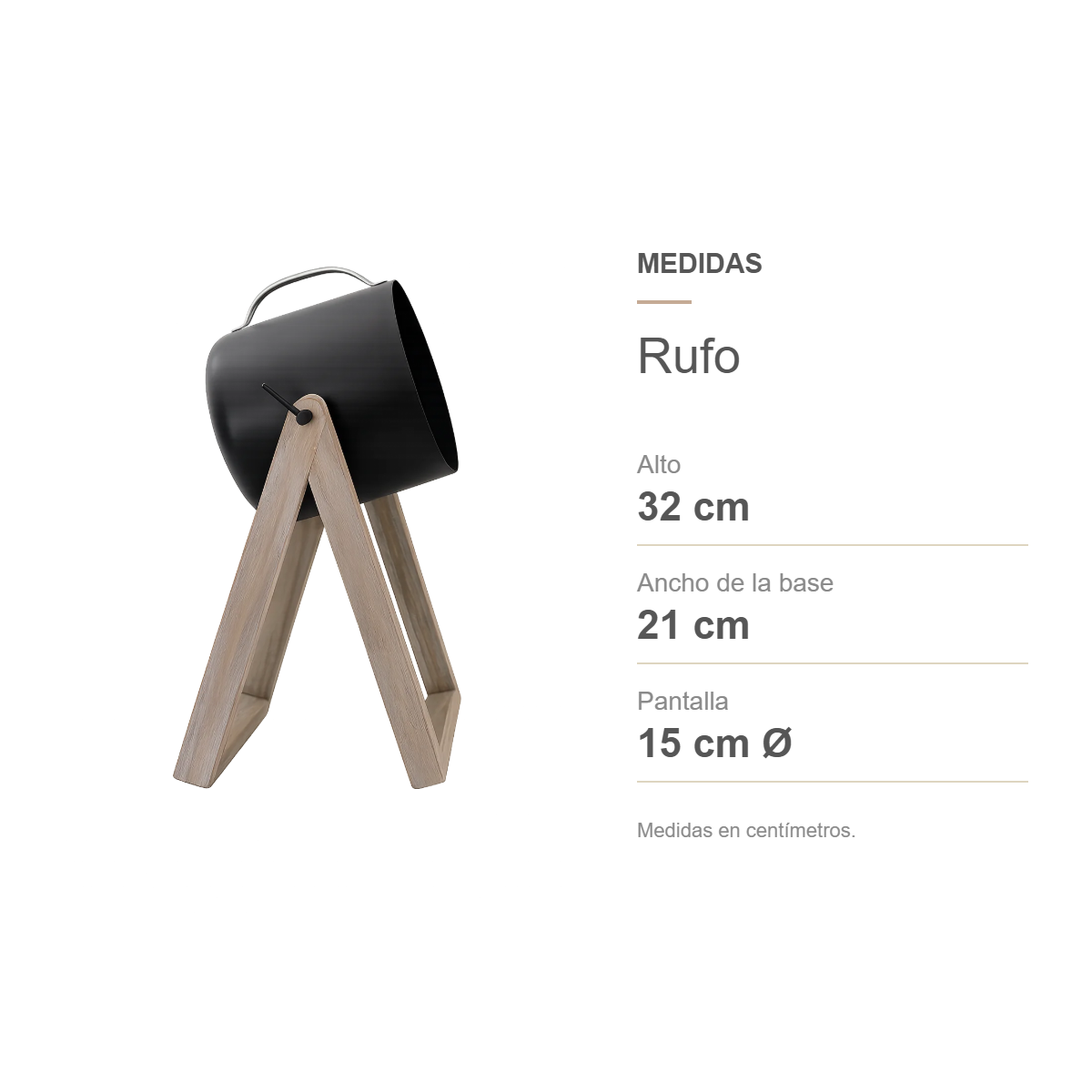 Medidas de Lámpara de escritorio Rufo E27 de madera